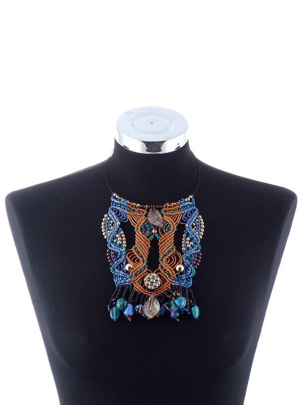 Impletitura snur textil, margele sticla si sidef  Liza Panait Liza Panait Online Boutique